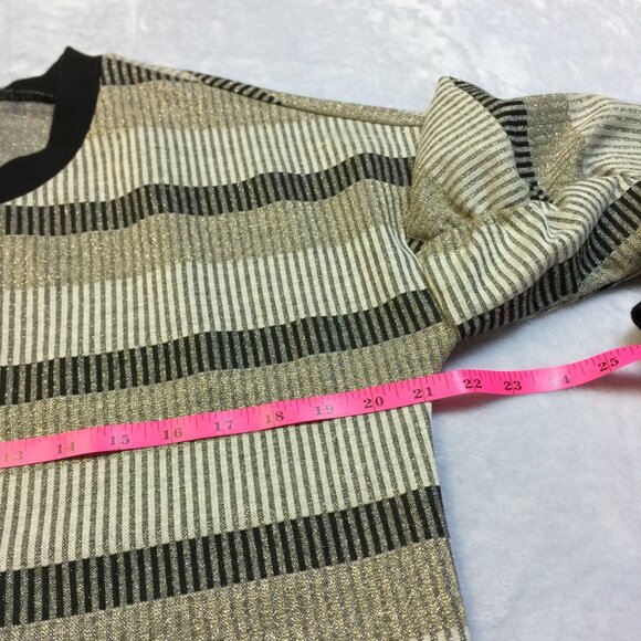 BCBGENERATION Sweater Sz M Woman Gold Silver Metallic Striped Long Ruched Sleeve - Picture 8 of 13